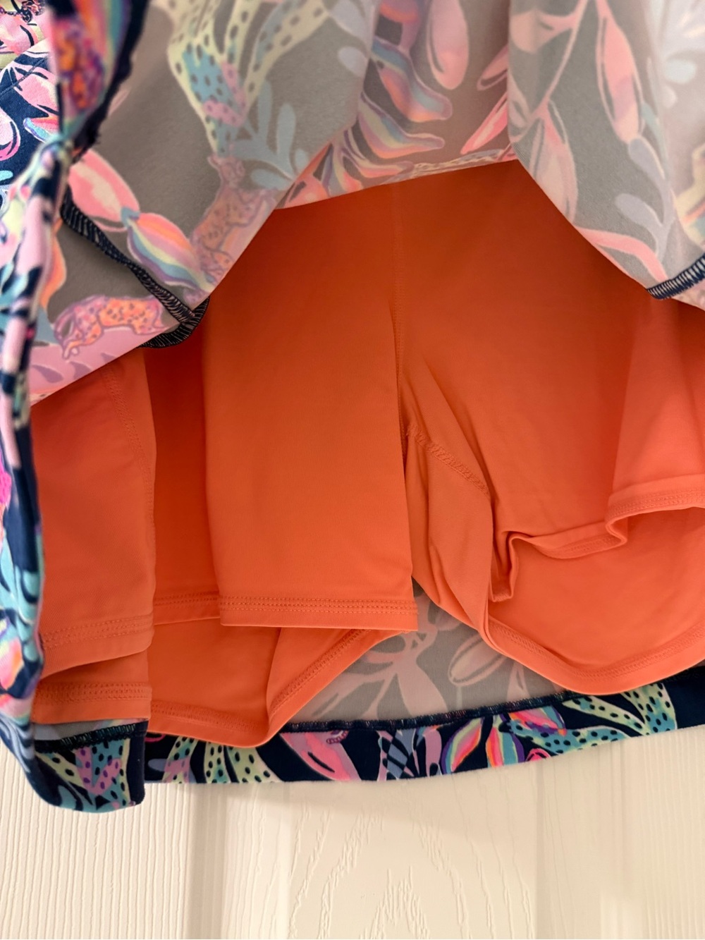 Lilly Pulitzer Navy Mini Skirt with Pink, Mint & Coral Leaf Print - Picture 3 of 8